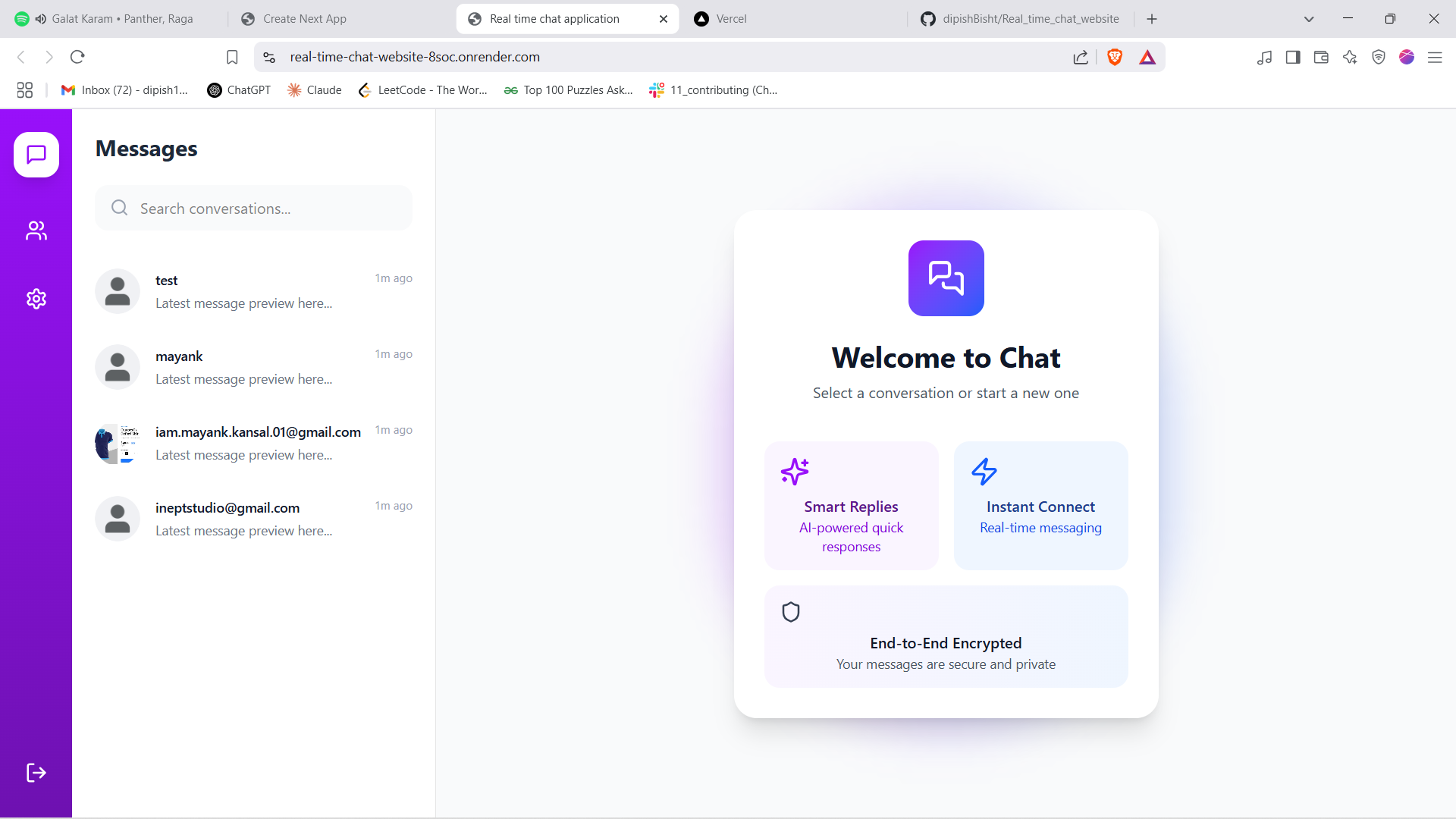 Real time chat website